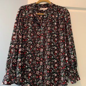 LOFT Floral Print Long Sleeve Button Blouse